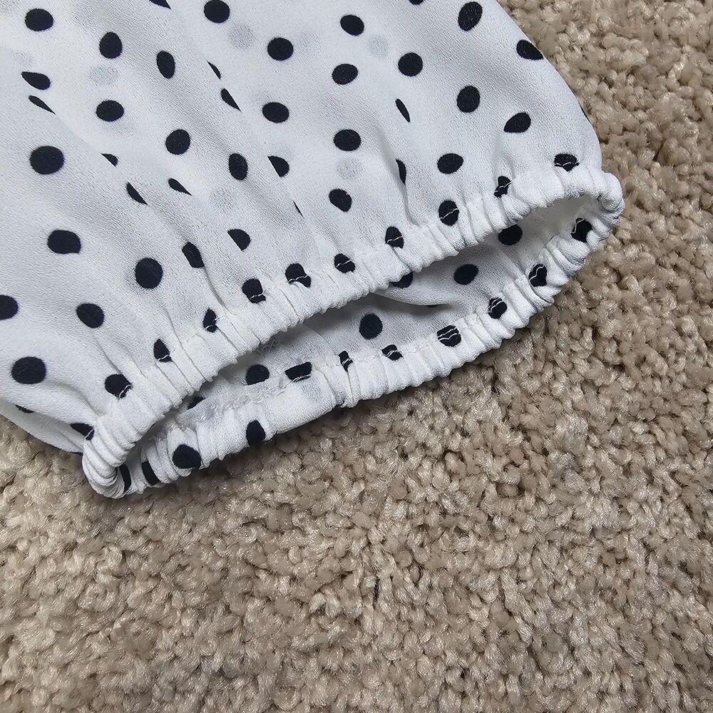 Lo Serin Polka Dot Blouse White Black Sheer 3/4 Sleeve Top Women's L - Picture 6 of 13